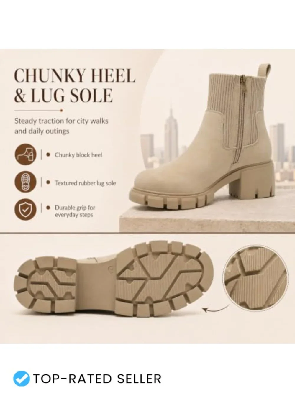Women's Platform Chelsea Ankle Boots Chunky Lug Sole Side Zipper Round Toe PU